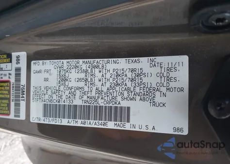 2012 Toyota Tacoma z USA, uszkodzony, nr VIN 5TFTX4CN6CX014133